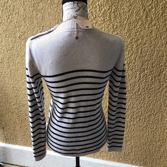 GAP Black & Cream Striped Long Sleeve Sweater Top & New Necklace, M - Picture 6 of 12
